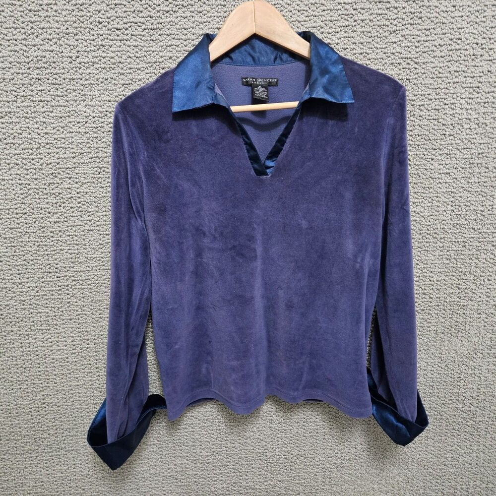 SARAH SPENCER Intimates Velvet Top Blue Long Sleeve Women’s Size M